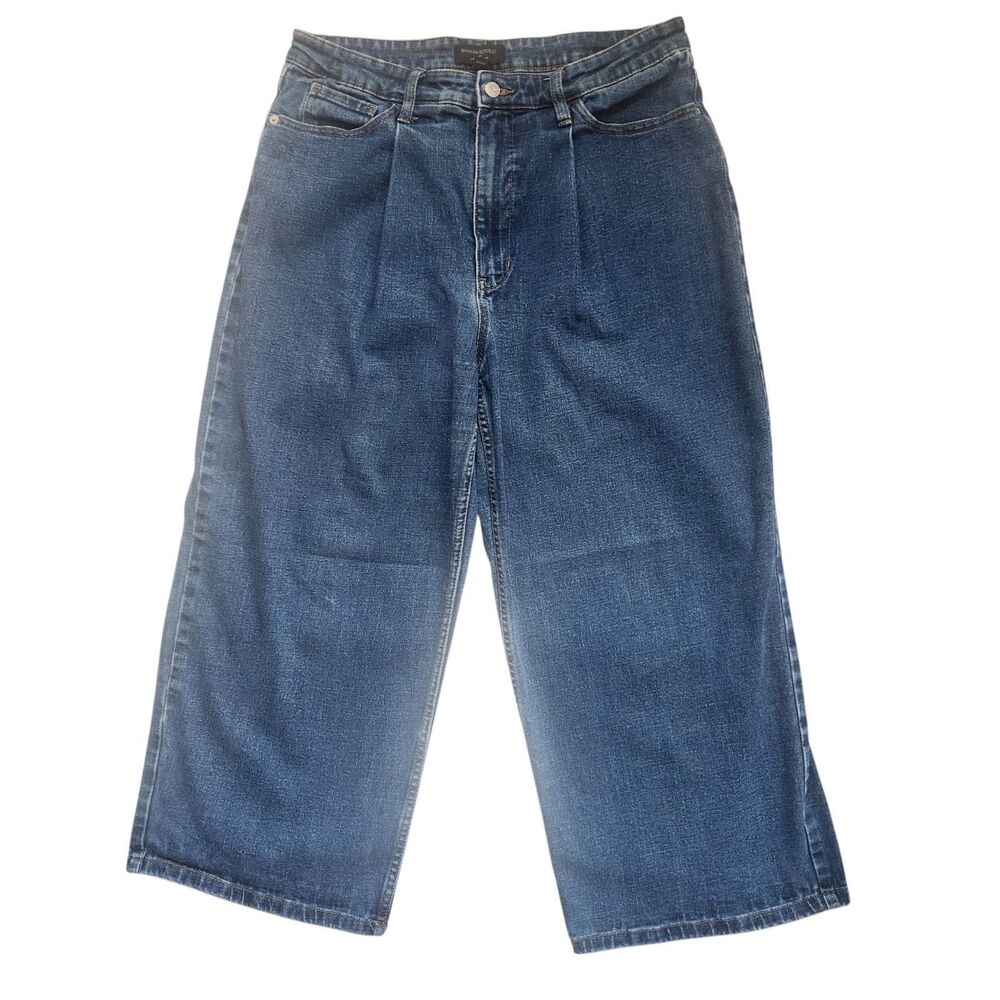 Banana Republic Quiet Luxury Wide Leg Crop Jeans 32/14 Pleated Coastal Grandma